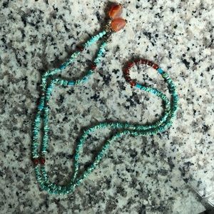 Turquoise and amber stone lariat necklace